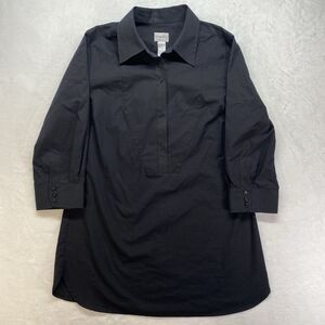 Chicos Shirt Women‎ 1 M Black Tunic Stretch 3/4th Sleeve French Cuffs Top
